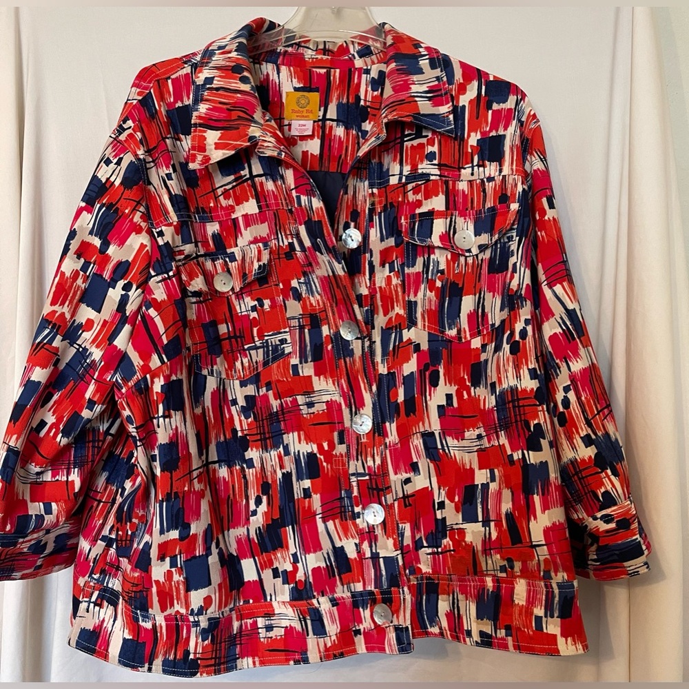 RUBY ROAD WOMAN Ladies Jacket red, white and blue pattern
